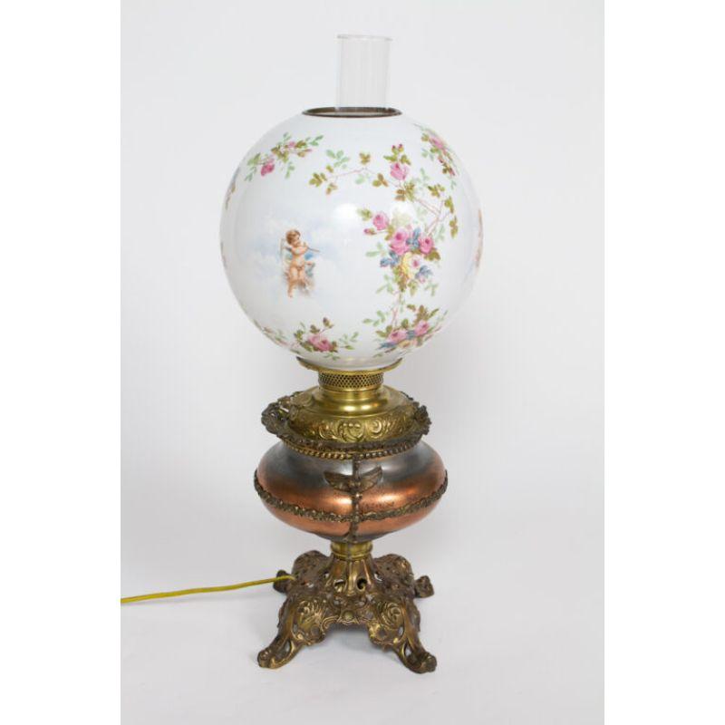 Glass Electrified Oil Lamp with Floral Shade
