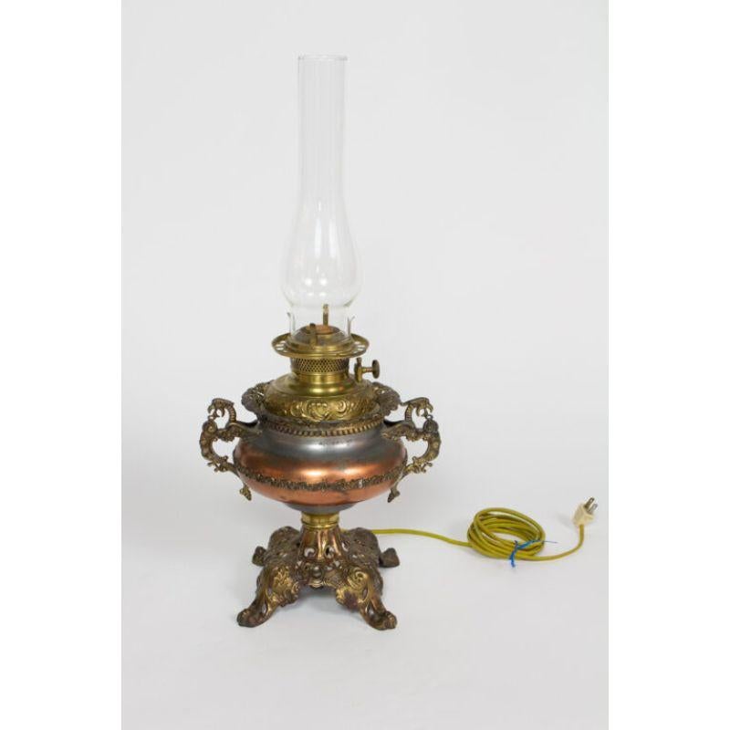 Electrified Oil Lamp with Floral Shade 1