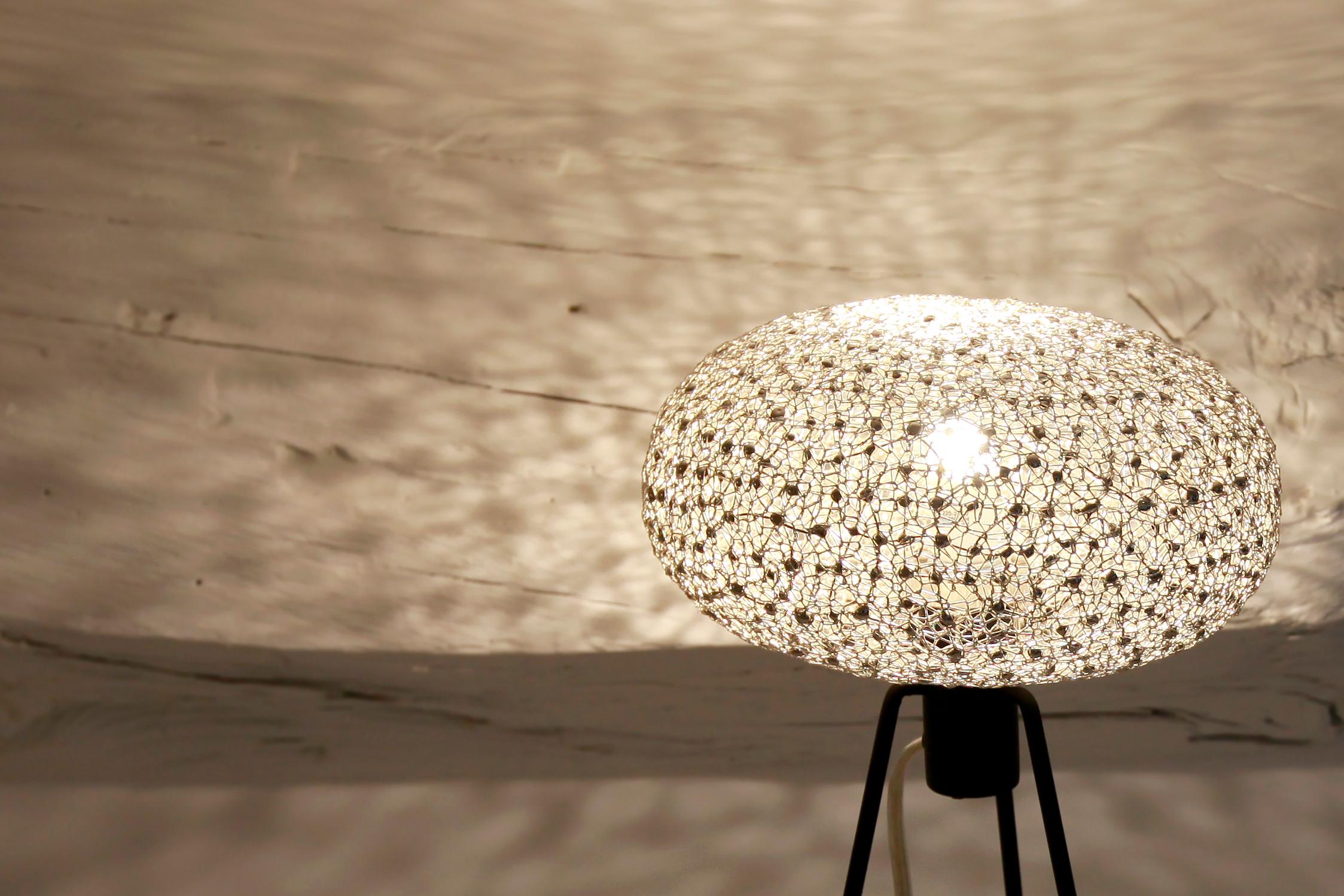 Electro T lamp table, originally created for the Hotel Chavanel, Paris with Ango signature hand-welded and crocheted technique. Electro T is within a series forming part of Ango's ongoing narrative about nature and technology, and each piece