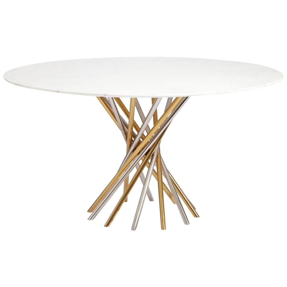Electrum White Marble and Mixed Metal Dining Table