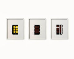 contemporary popart abstract minimal windows paper cut yellow brown set of 3