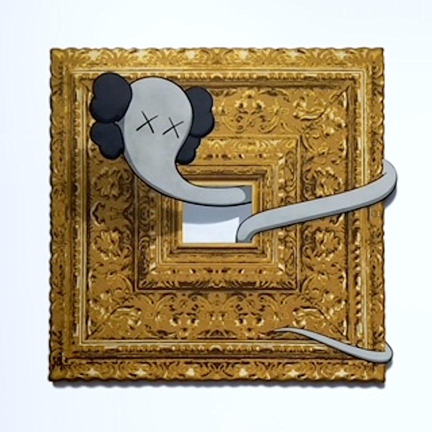 E.LEE Figurative Painting - "Ode to Kaws Grey Bendy" (painted 3-D)