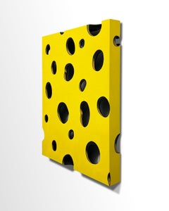 Swiss Cheese Hand Cut Wood and Painted Shadows Yellow Pop Art Fun Modern