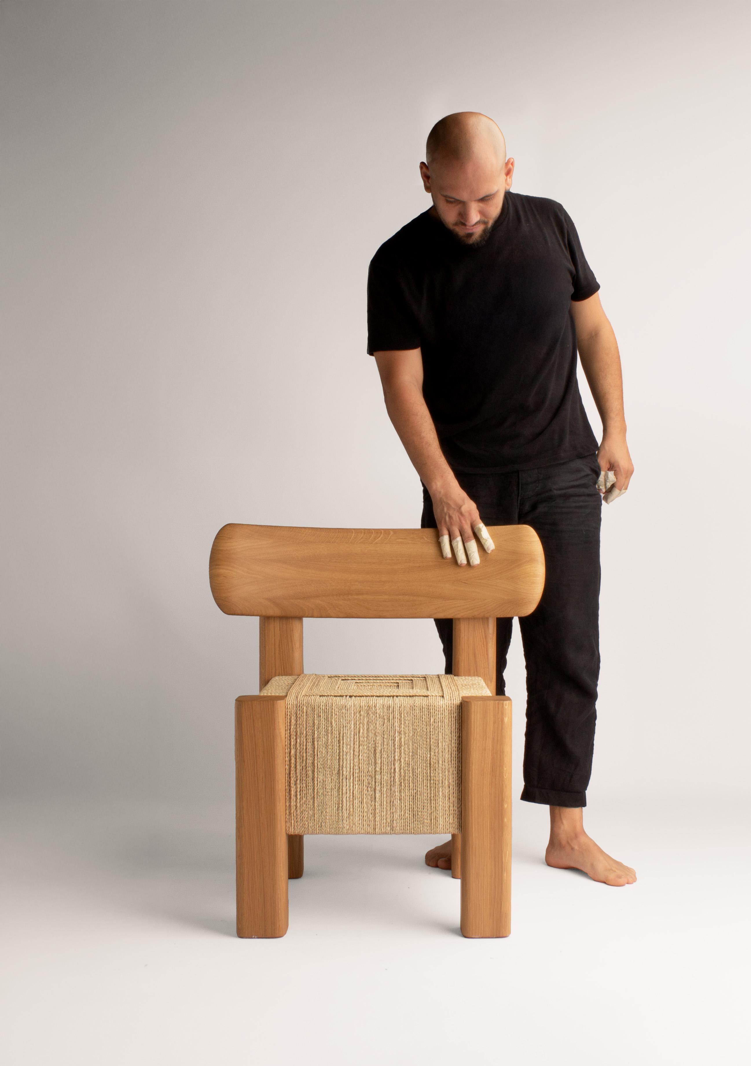 Elef Oak Wood and Wicker Rope Armchair by Adriane Escarfullery en vente 1