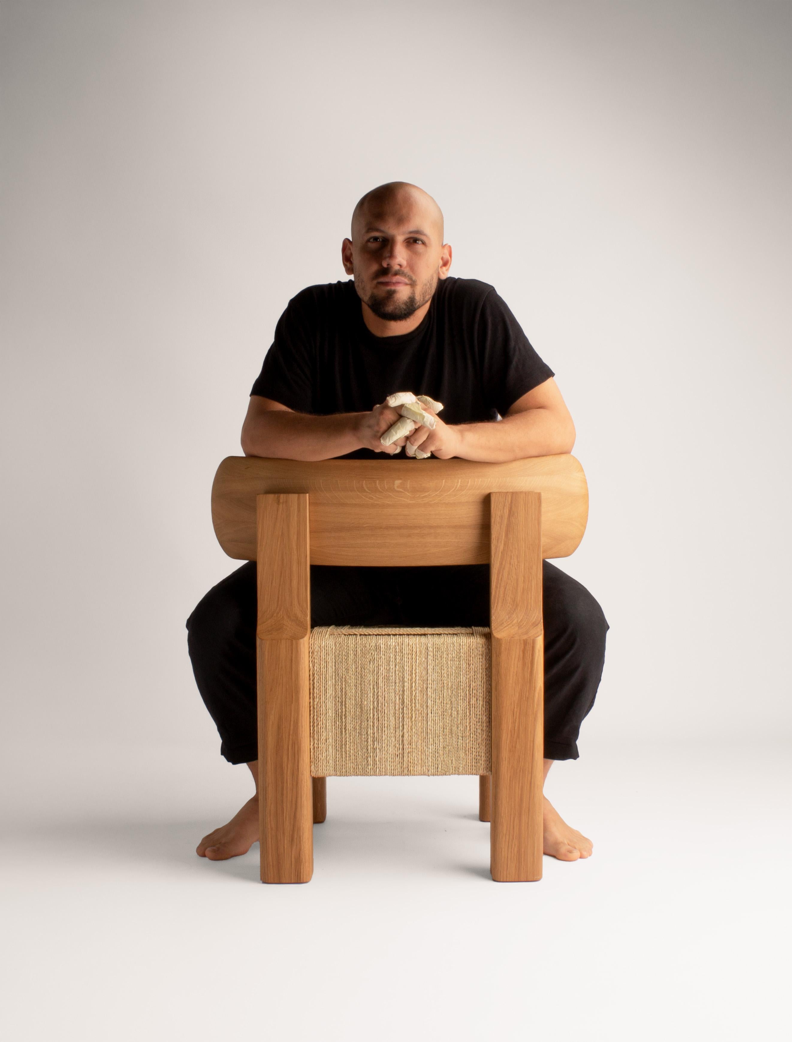 Elef Oak Wood and Wicker Rope Armchair by Adriane Escarfullery en vente 2