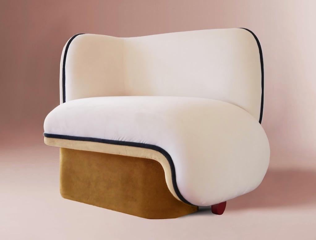 Elefante Armchair, Art Deco Style white black & pink velvet upholstered In New Condition For Sale In Lisbon, PT