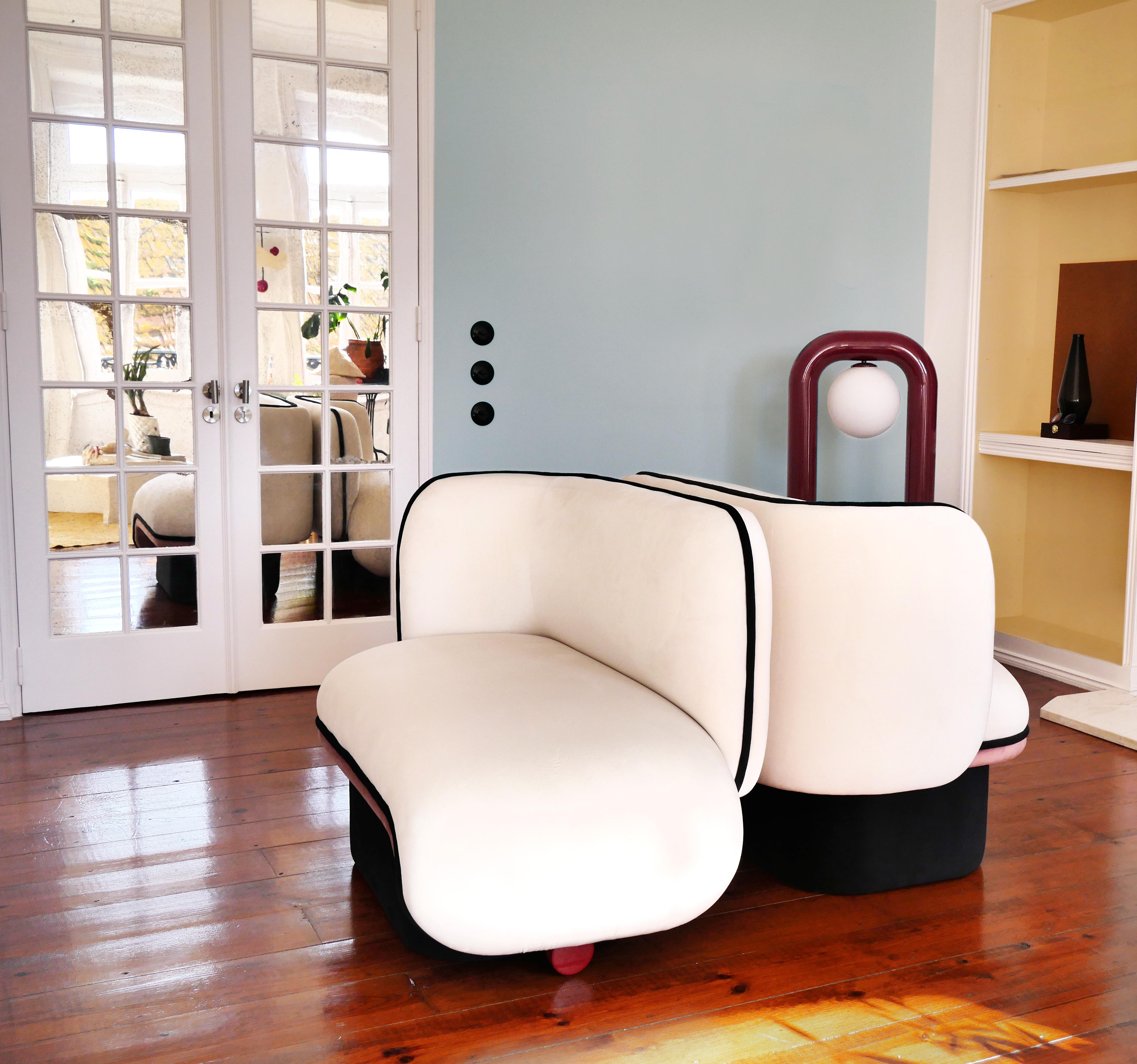 Elefante Armchair, Art Deco Style white black & pink velvet upholstered For Sale 1