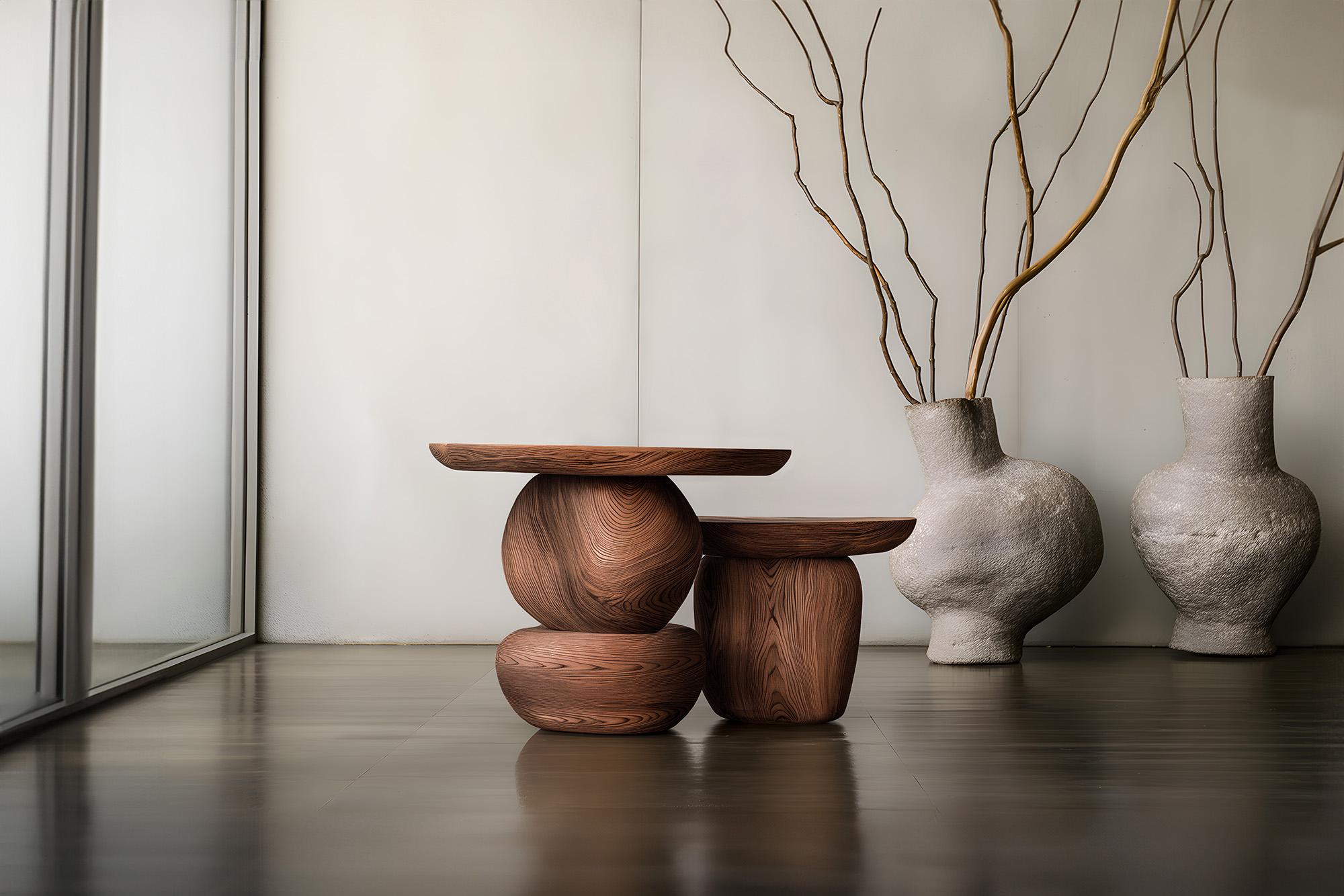 Mexican Elefante Side Table 11, Solid Walnut Wood, Heavy Aesthetic, SET OF TWO For Sale
