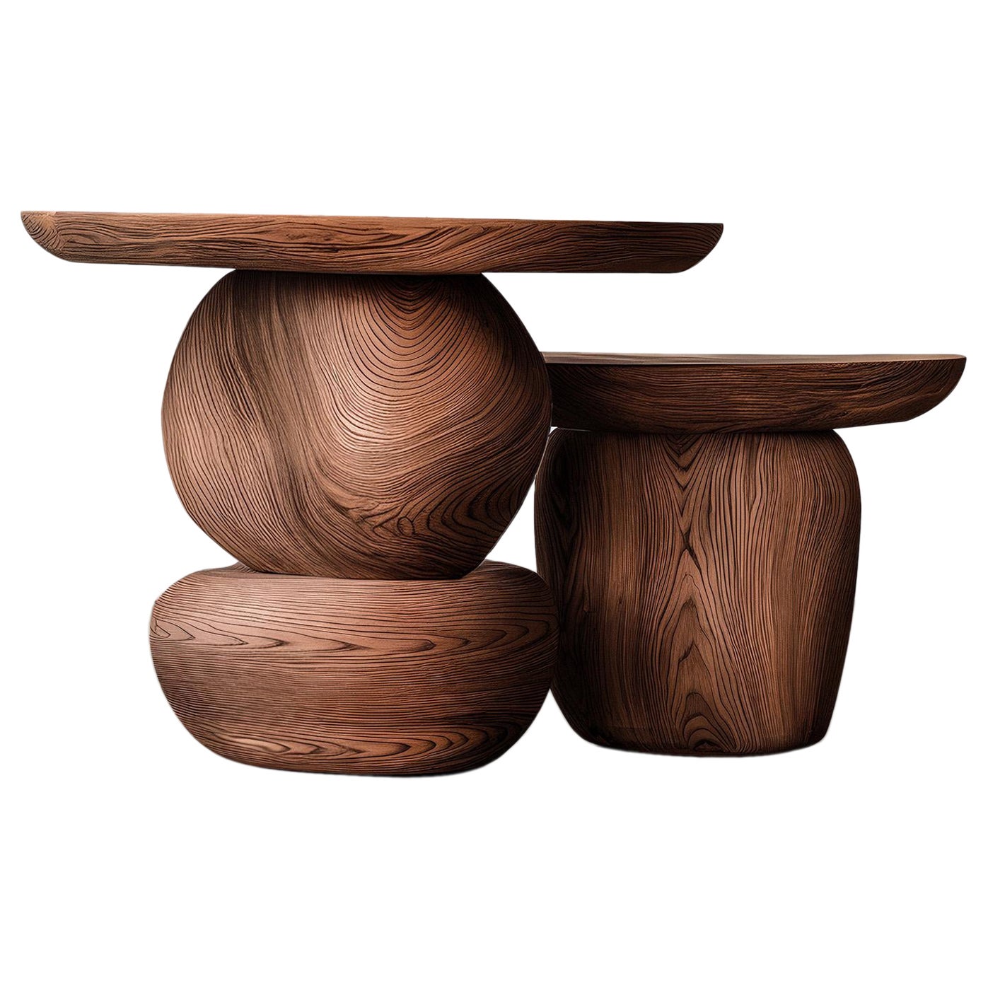 Mesa auxiliar Elefante 11, Madera maciza de nogal, Estética pesada, CONJUNTO DE DOS en venta