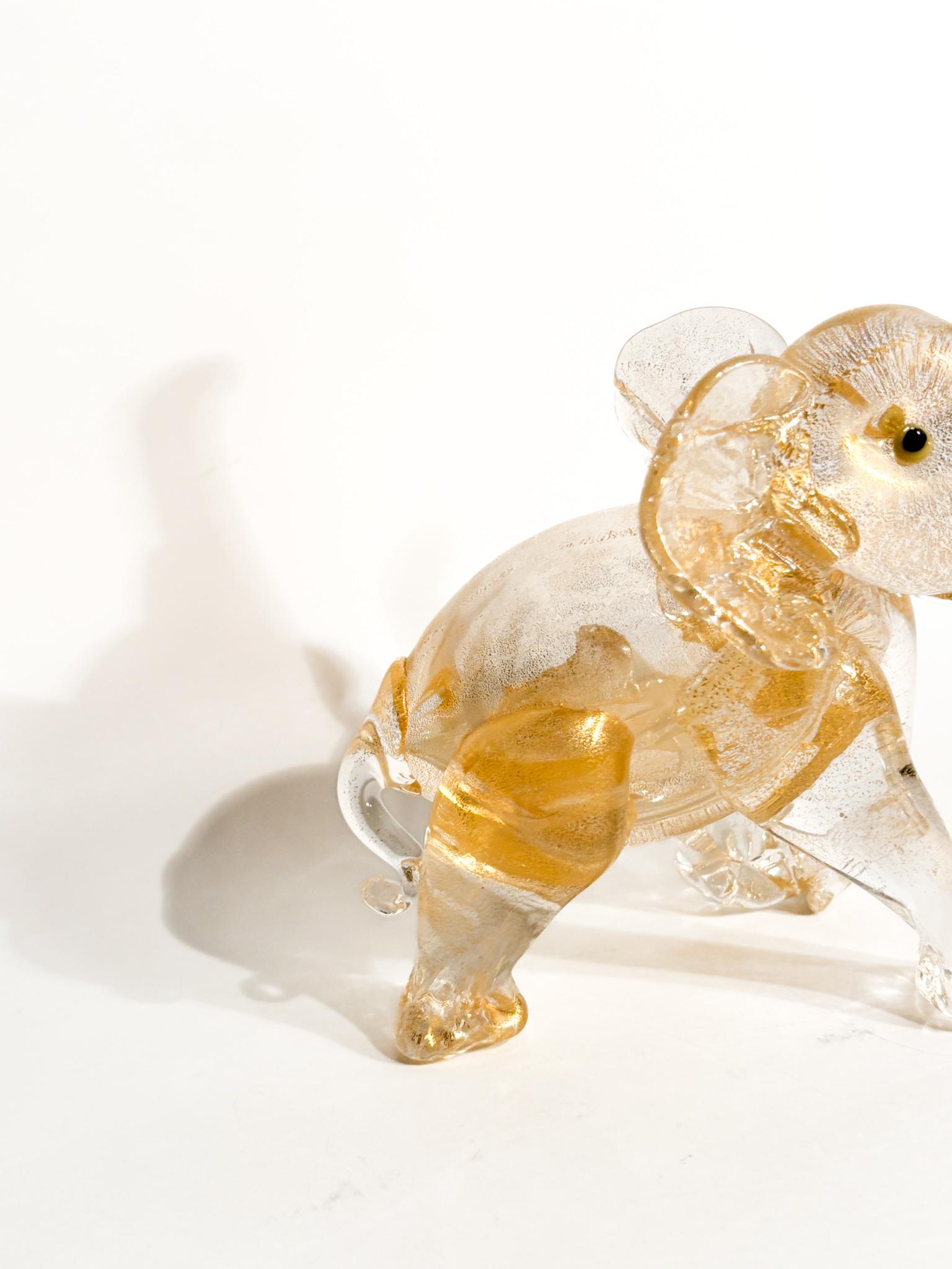 Italian Éléphant en verre de Murano et feuille d'or Attribué à Ercole Barovier 1930 en vente