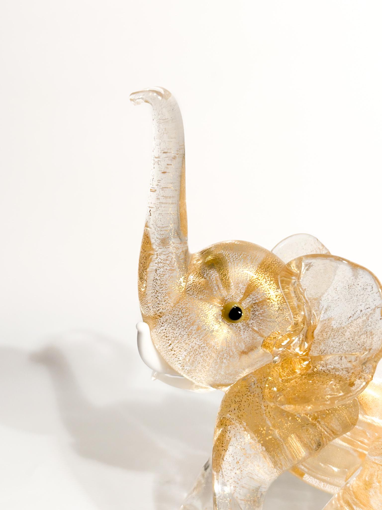 Éléphant en verre de Murano et feuille d'or Attribué à Ercole Barovier 1930 en vente 1