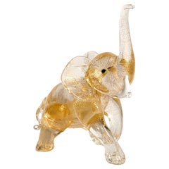 Éléphant en verre de Murano et feuille d'or Attribué à Ercole Barovier 1930