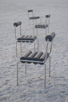 ELEG Stainless Steel Tubular Chair with Grey Marine Leather