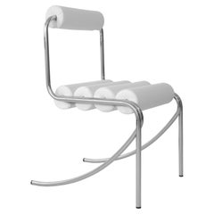 ELEG Curved Stainless Steel Tubular Chair with White Marine Leather