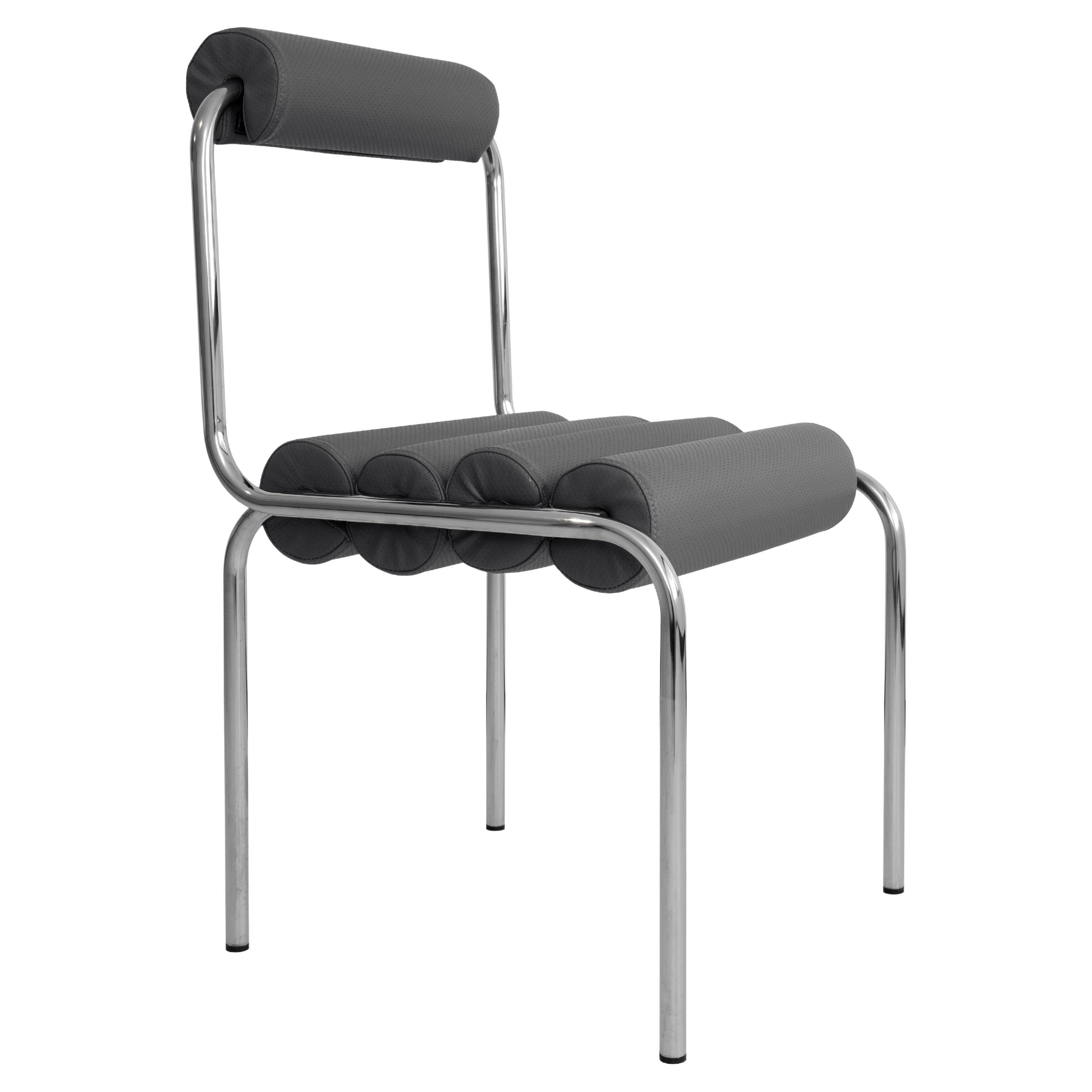 Chaise tubulaire ELEG en acier inoxydable avec cuir gris marine