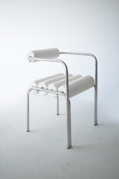ELEGG Stainless Steel Tubular Chair with White Marine Leather or Bouclé Fabric
