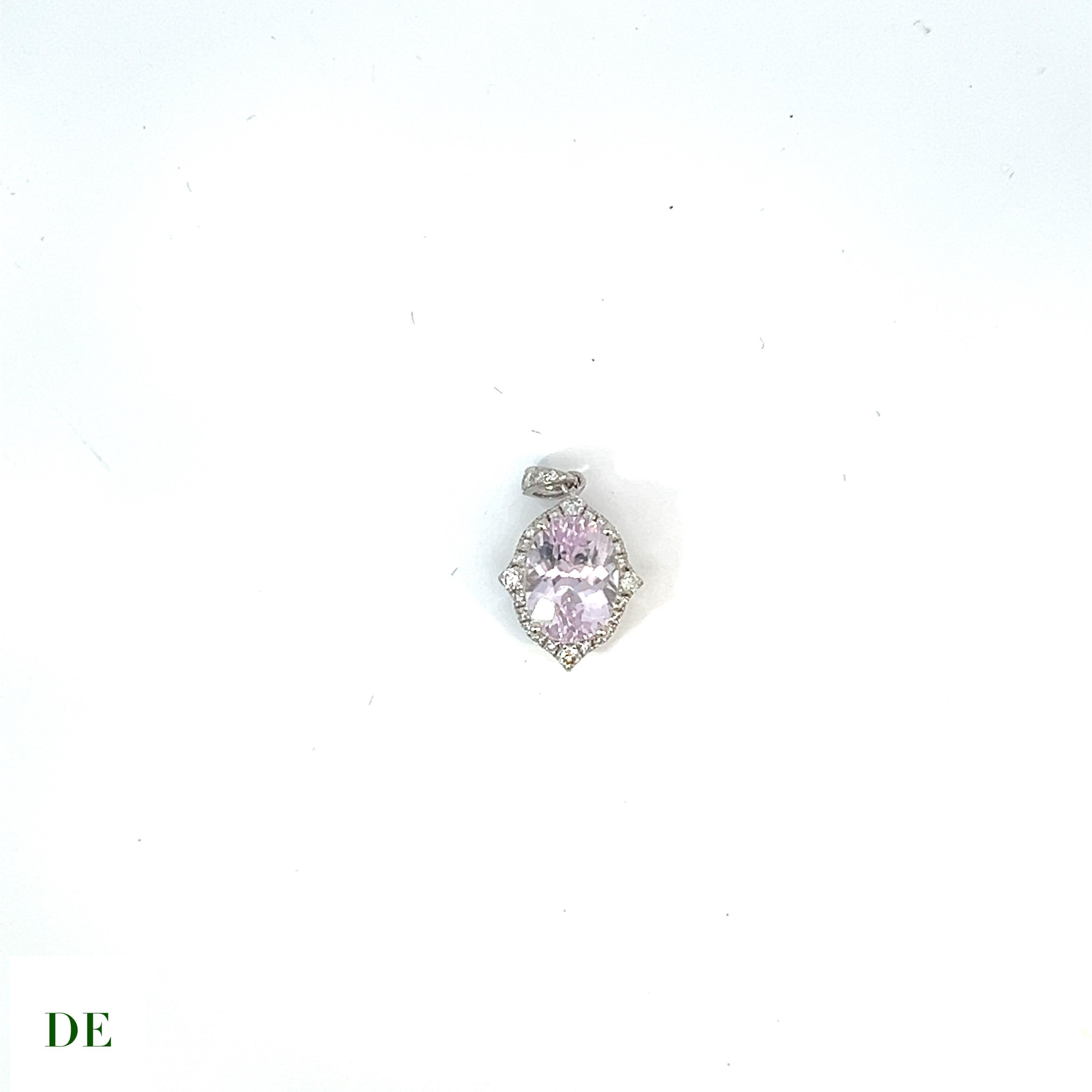 Elegance 14k Timeless Classic Barbie Pink 3.69 ct Kunzite Diamond Pendant In New Condition For Sale In kowloon, Kowloon