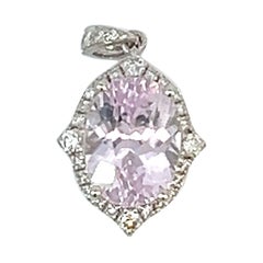 Elegance 14k Timeless Classic Barbie Pink 3.69 ct Kunzite Diamond Pendant