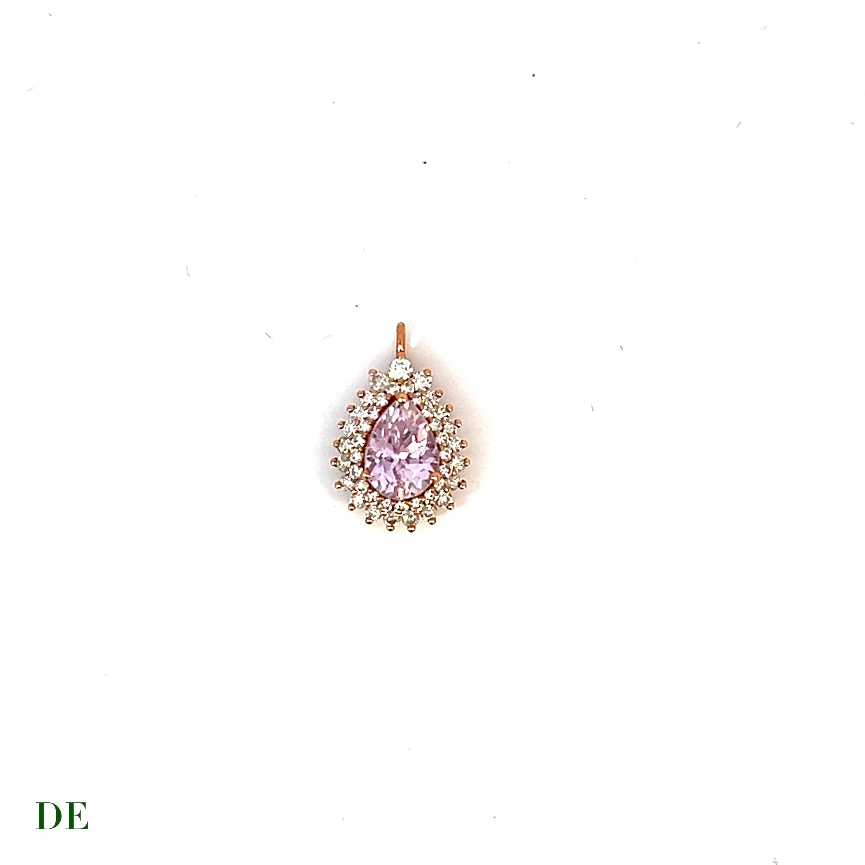 Elegance 14k Timeless Classic Barbie Vivid Pink 2.21 ct Kunzite Diamond Pendant In New Condition For Sale In kowloon, Kowloon