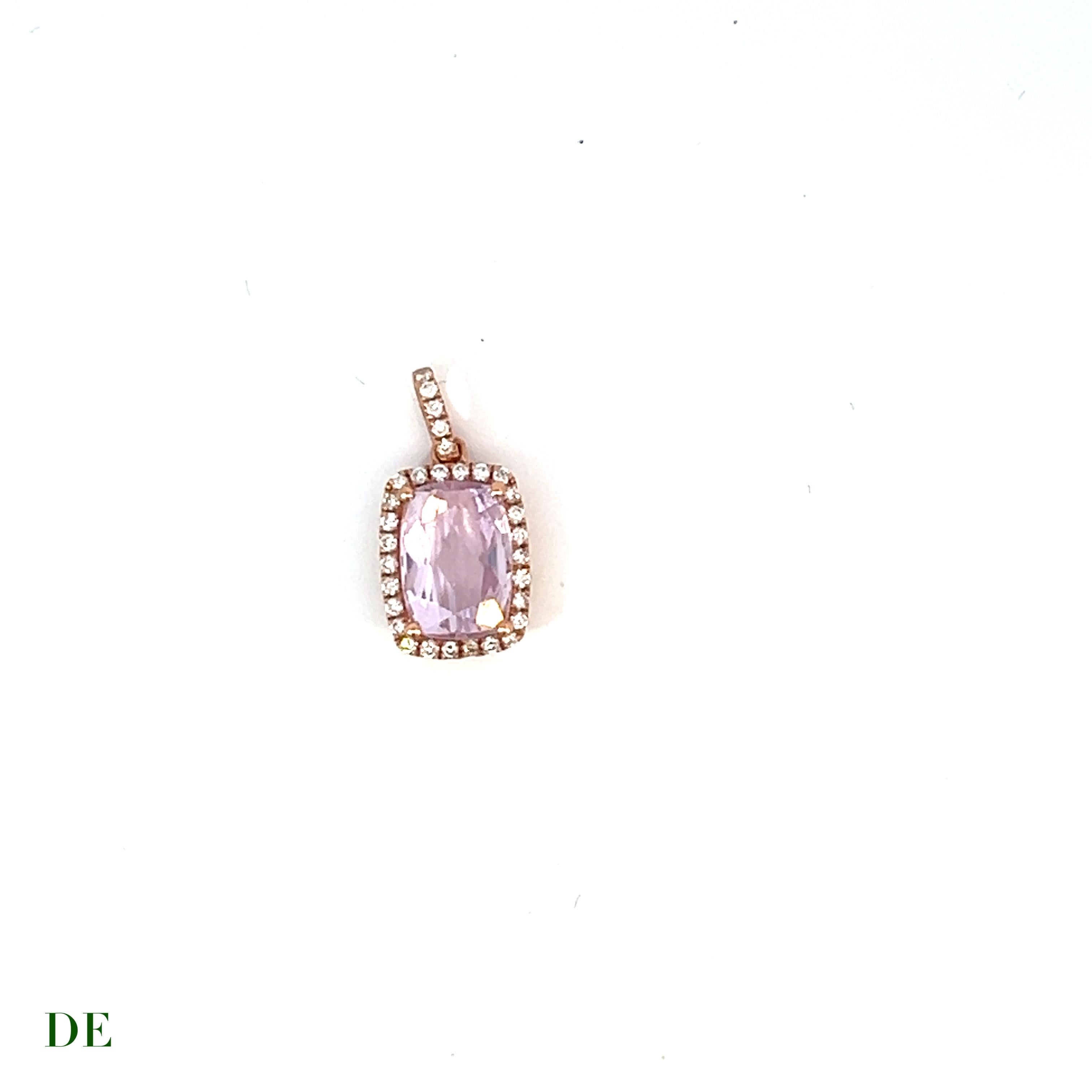 Elegance 14k Timeless Classic Barbie Vivid Pink 2.44 ct Kunzite Diamond Pendant In New Condition For Sale In kowloon, Kowloon