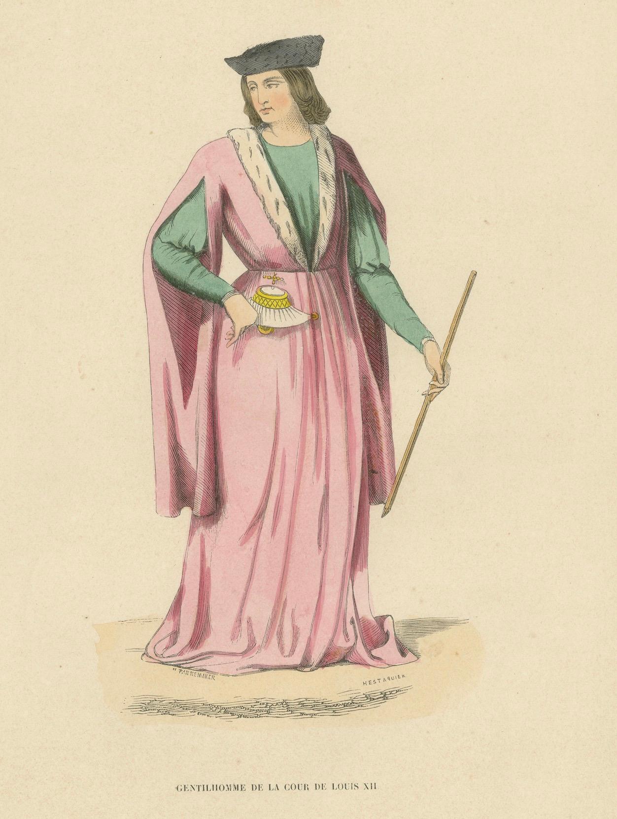 Paper Elegance at the Court of Louis XII: A French Noble's Poise, 1847 For Sale