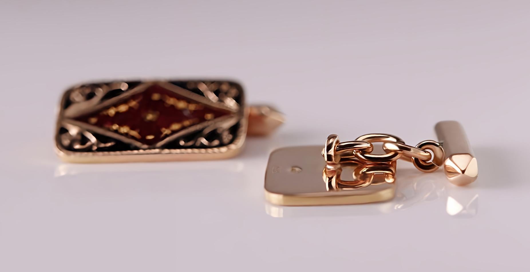 Contemporary Elegance in Detail: Micro-Crafted Gold & Enamel Cufflinks For Sale