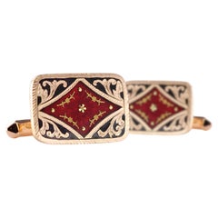 Used Elegance in Detail: Micro-Crafted Gold & Enamel Cufflinks