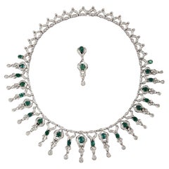 Elegance in Every Detail Smaragd-Halskette mit Diamanten passend zu den Ohrringen