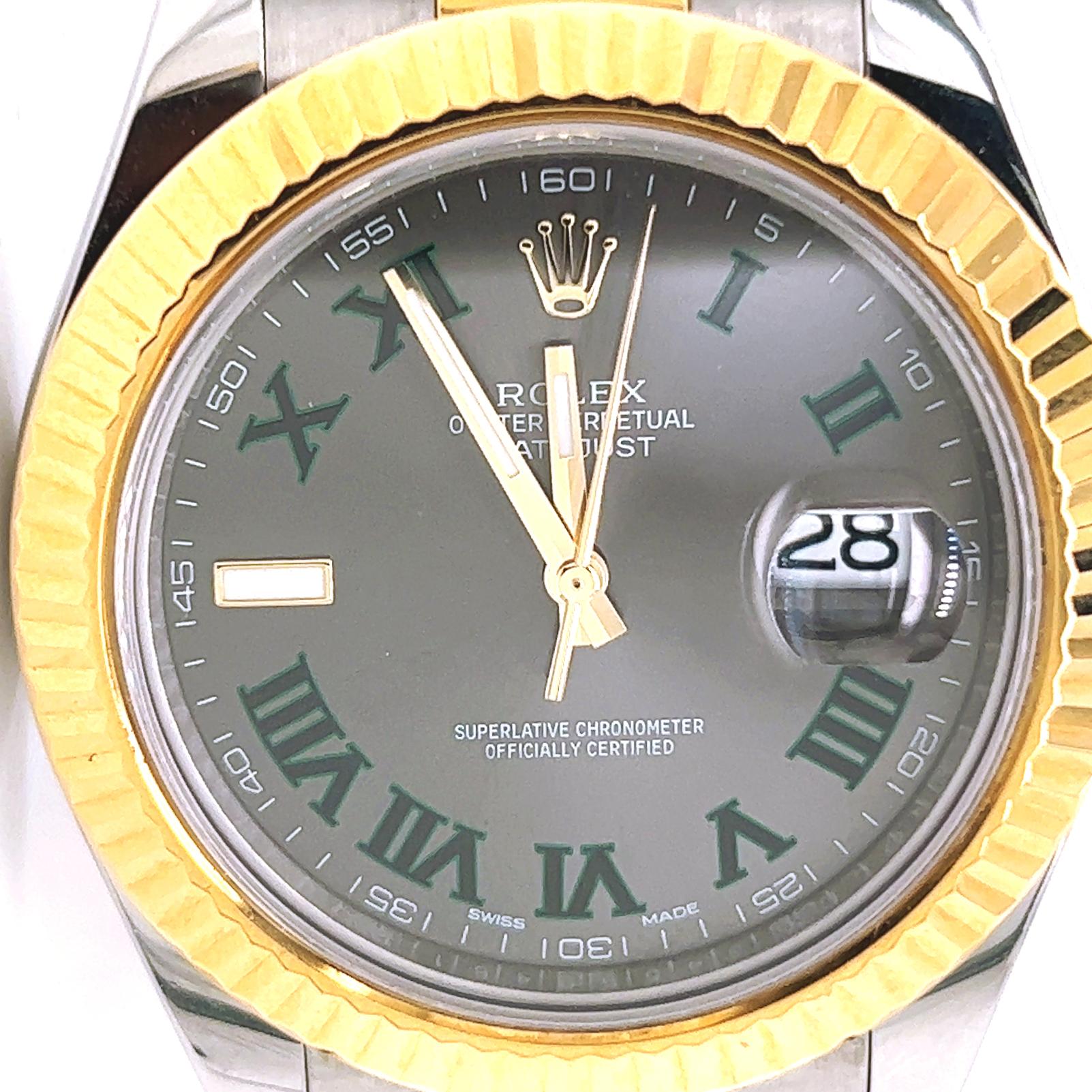 
Elevate your style with the Rolex Datejust T-Tone Wimbledon 41mm Men’s Stainless Steel Watch. Known for its blend of classic design and modern sophistication, this cocktail model watch is a testament to Rolex’s unparalleled craftsmanship.

 Key