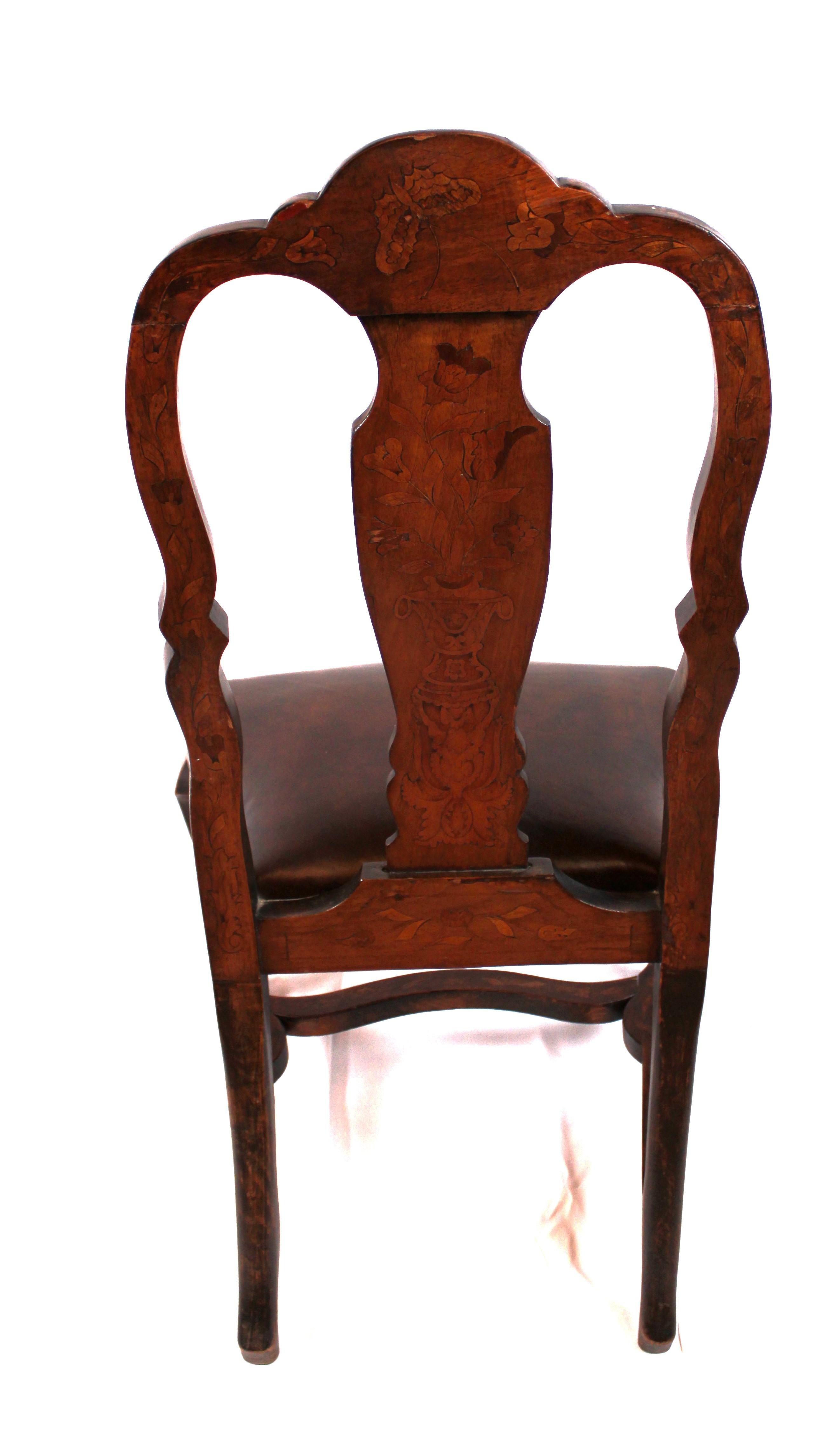 Elegance in Wood: 19th-Century Dutch Marquetry Dining Chairs (Set of 6) For Sale 4