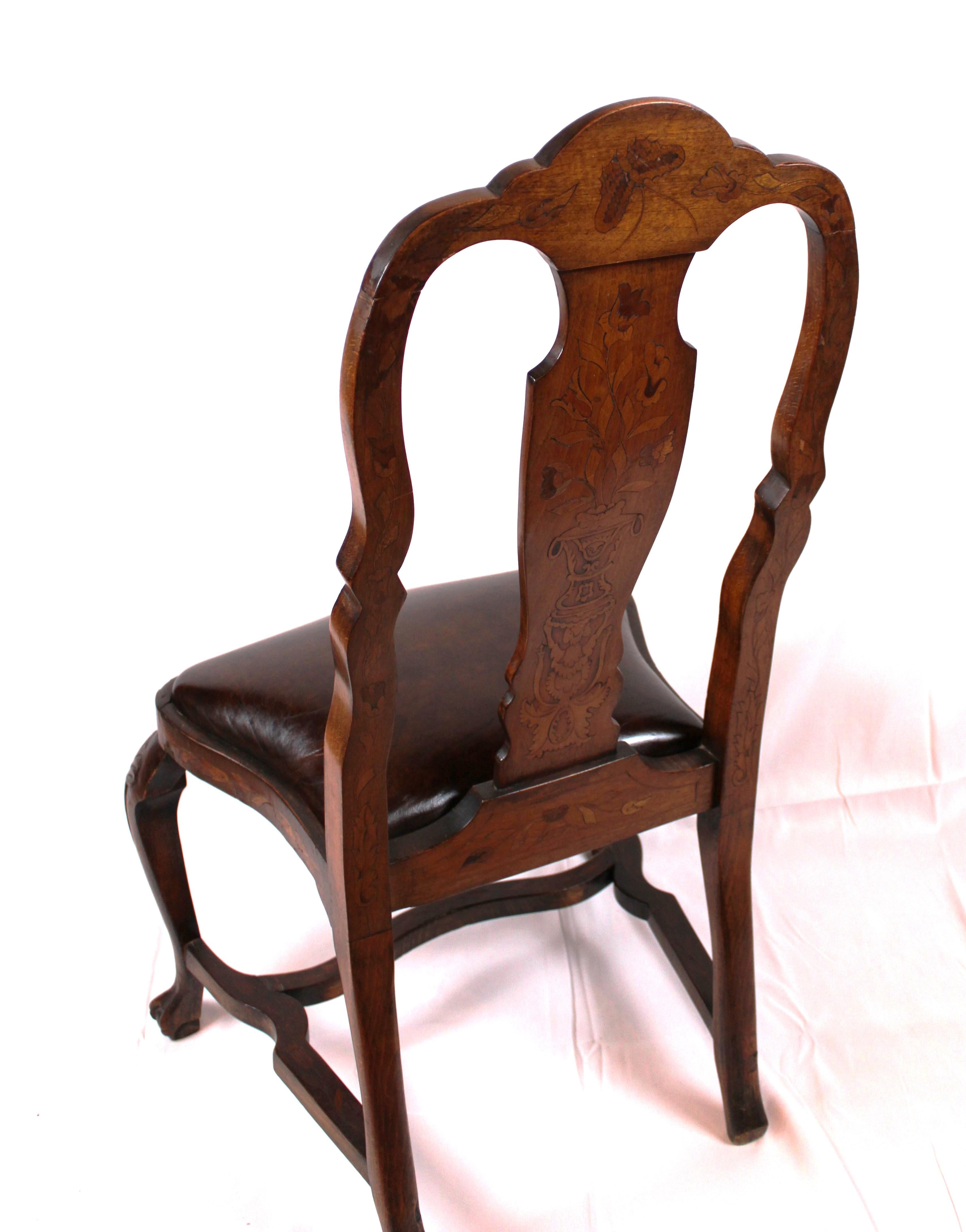 Elegance in Wood: 19th-Century Dutch Marquetry Dining Chairs (Set of 6) For Sale 5