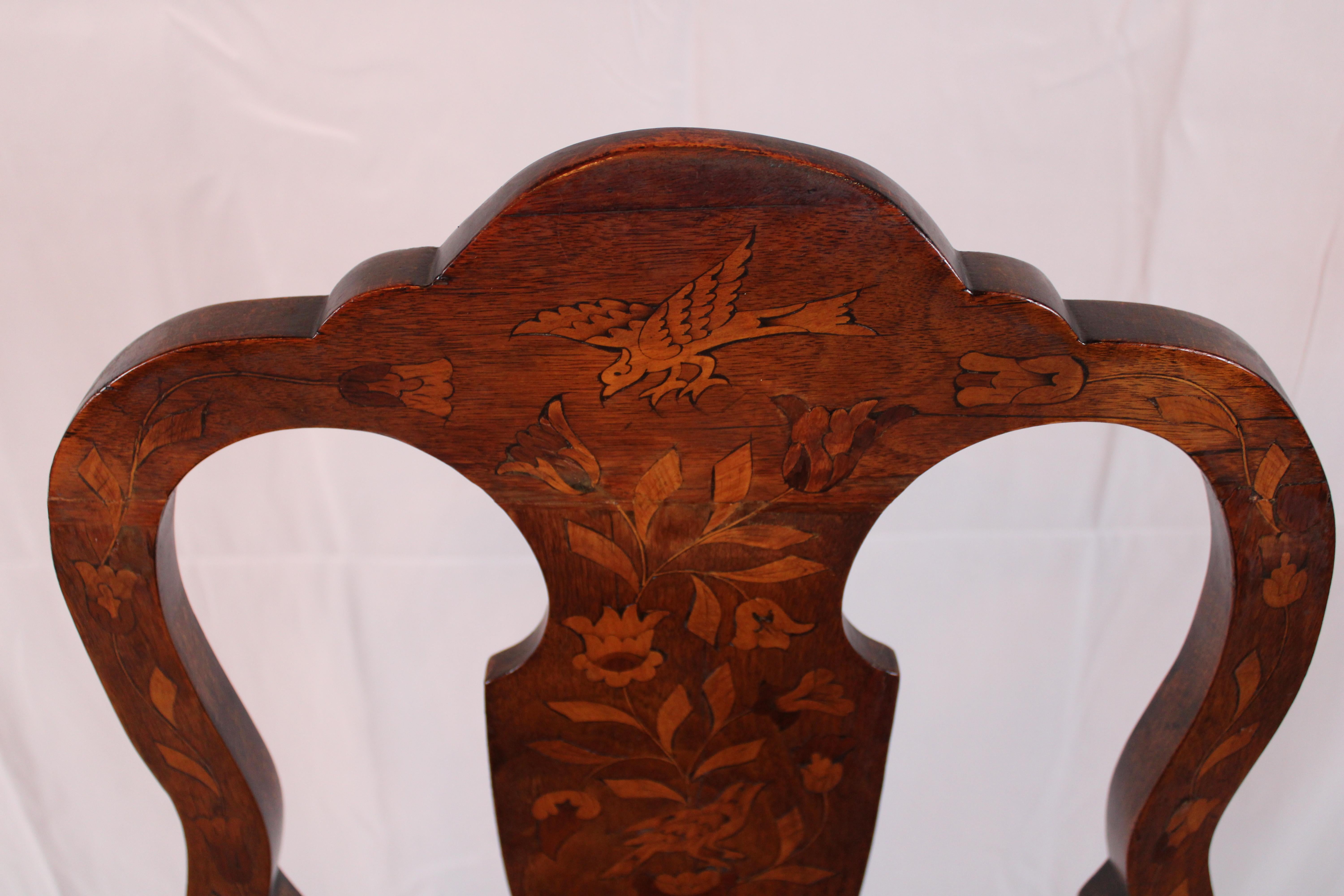 Elegance in Wood: 19th-Century Dutch Marquetry Dining Chairs (Set of 6) For Sale 7