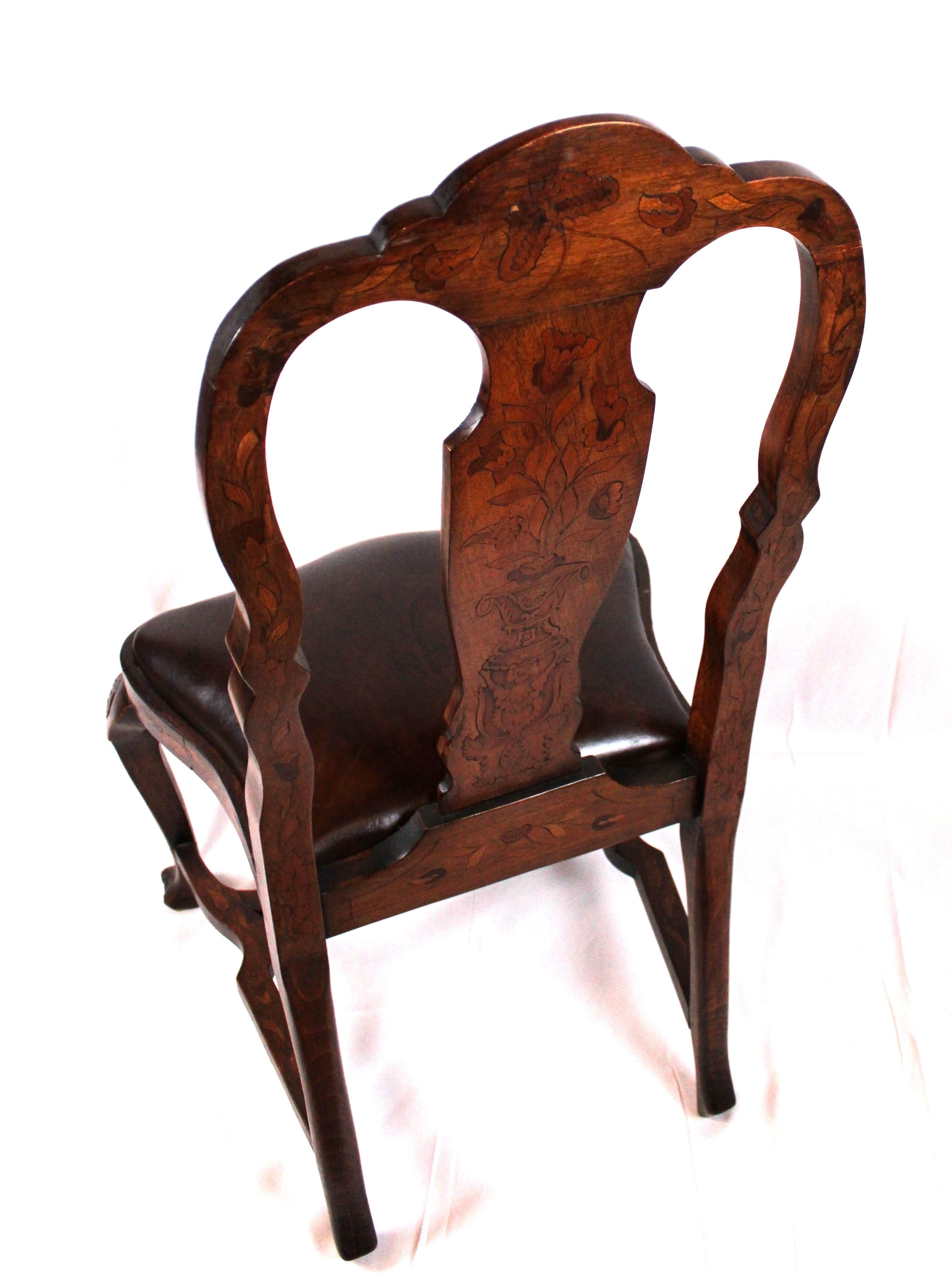 Elegance in Wood: 19th-Century Dutch Marquetry Dining Chairs (Set of 6) In Good Condition For Sale In Austin, TX