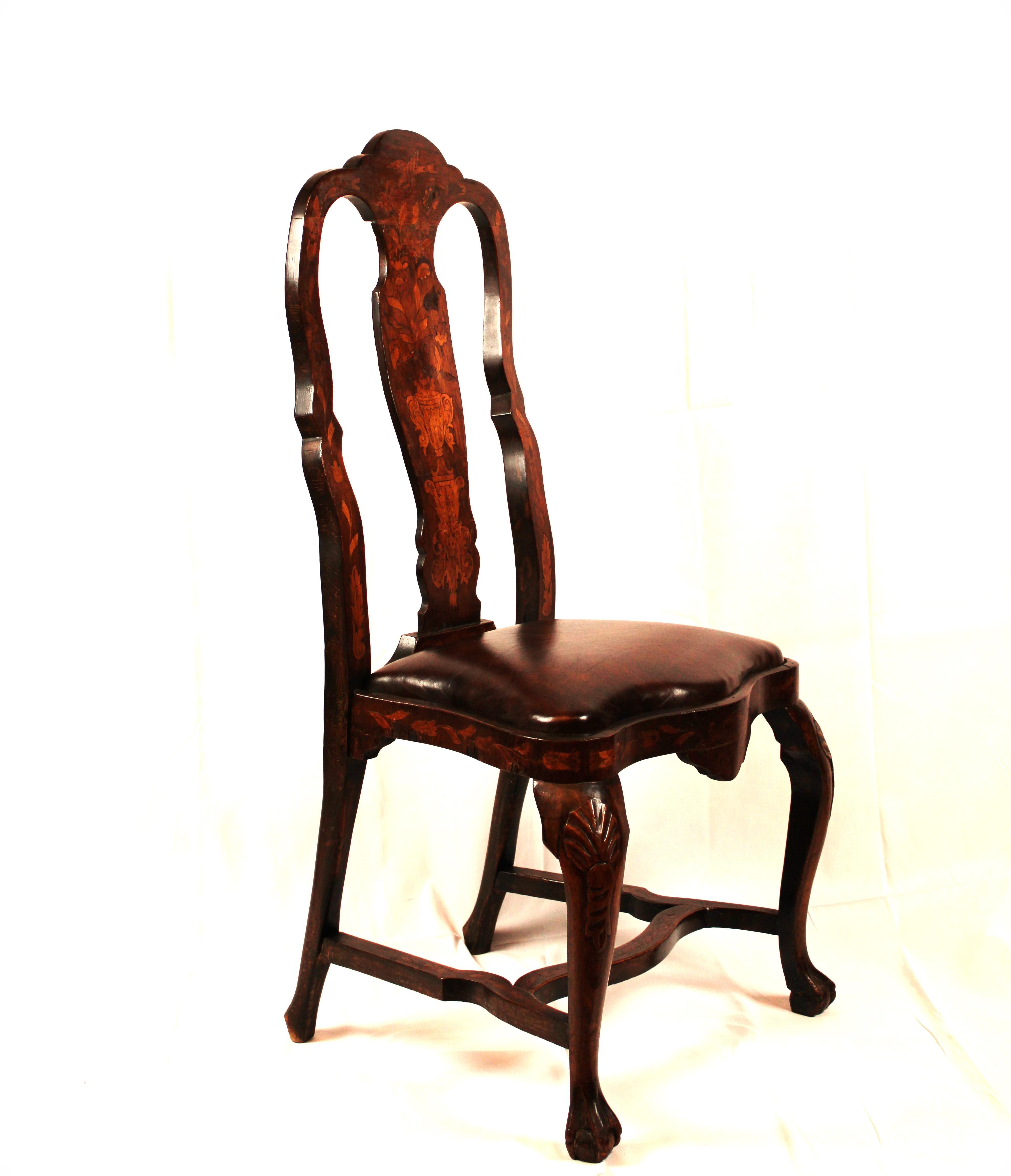 Elegance in Wood: 19th-Century Dutch Marquetry Dining Chairs (Set of 6) For Sale 2