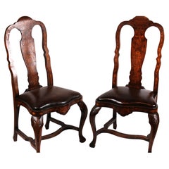 Antique Elegance in Wood: 19th-Century Dutch Marquetry Dining Chairs (Set of 6)