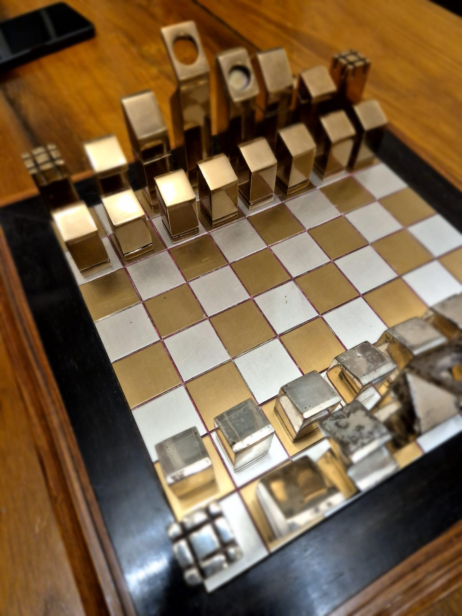 Metal Elegance The Iconic 80's Chessboard in the Style of Rena Dumas