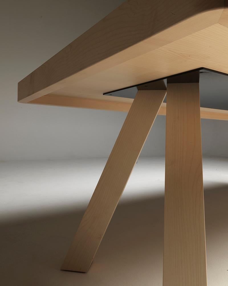 Modern Elegance Wood Table in Natural Maple Wood with Slanted Legs by Aldo Cibic For Sale