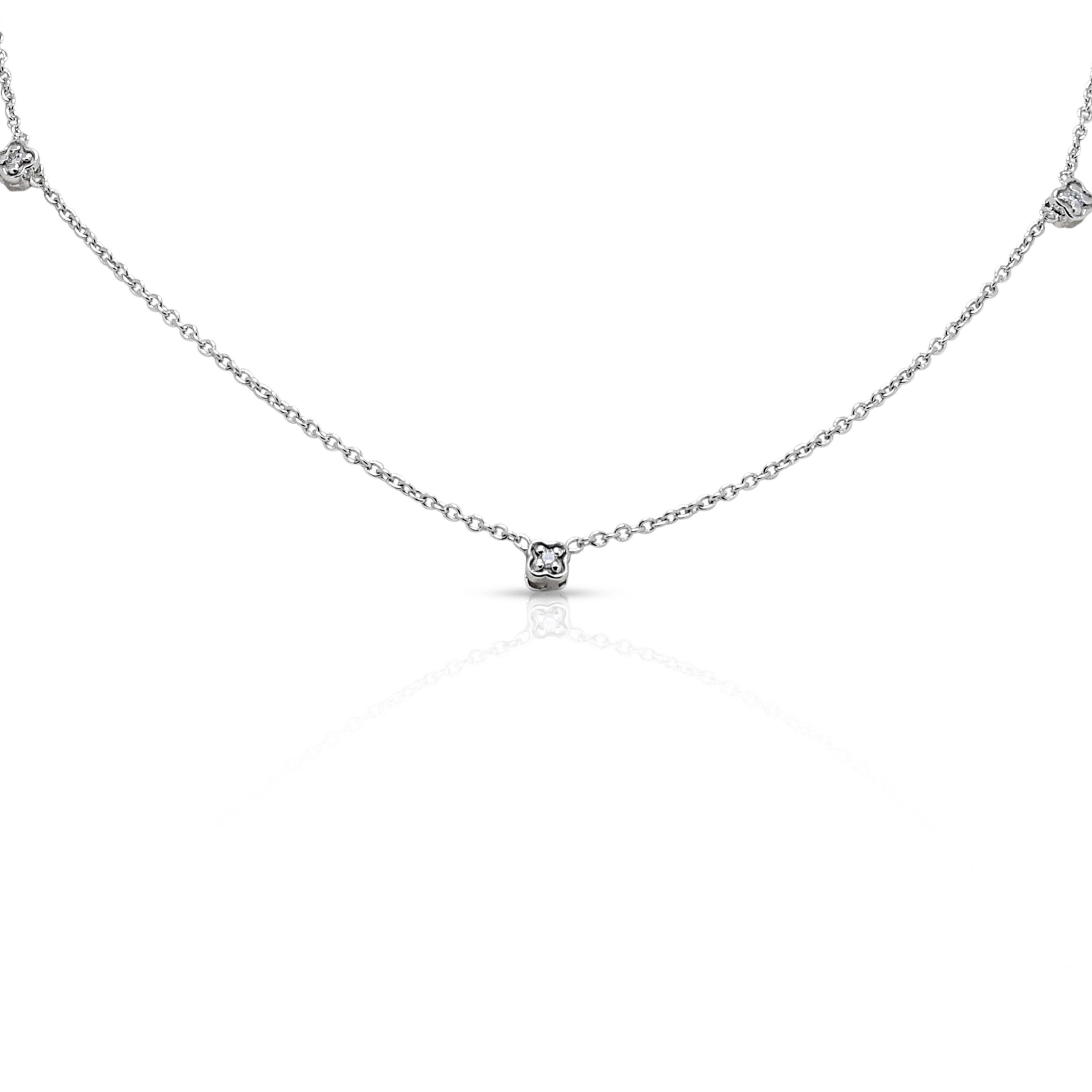 Round Cut Elegant 0.03ct Diamonds Necklace in 18K White Gold For Sale