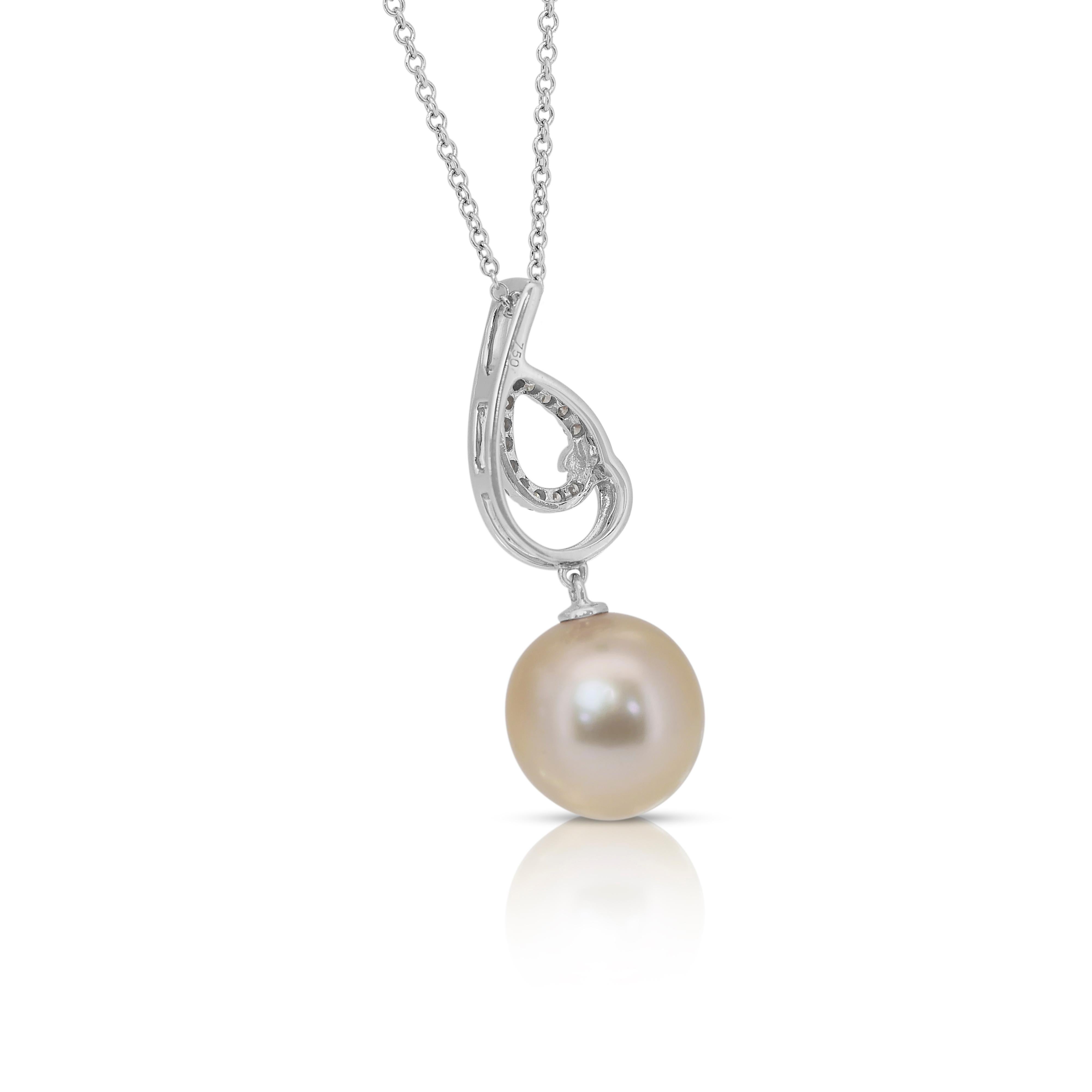 Elegant 0.07ct South Sea Cultured Pearl and Diamonds Necklace in 18k White Gold 3