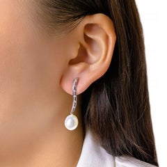 Elegant 0.12ct Diamond & South Sea Pearl Earrings in 18K White Gold