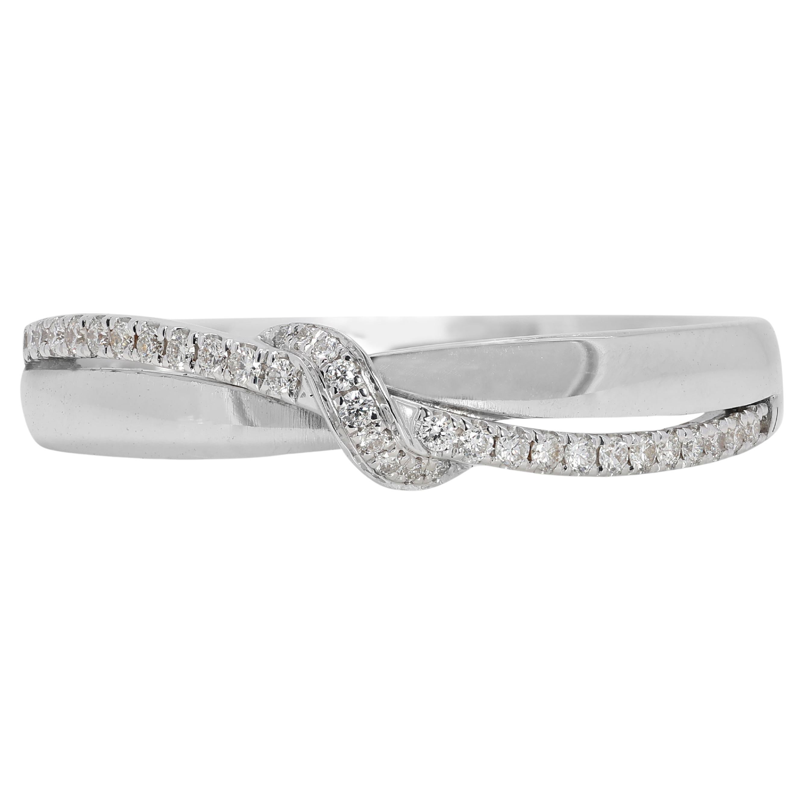 Élégante bague nœud de diamant naturel 0,165 carat en or blanc 18 carats