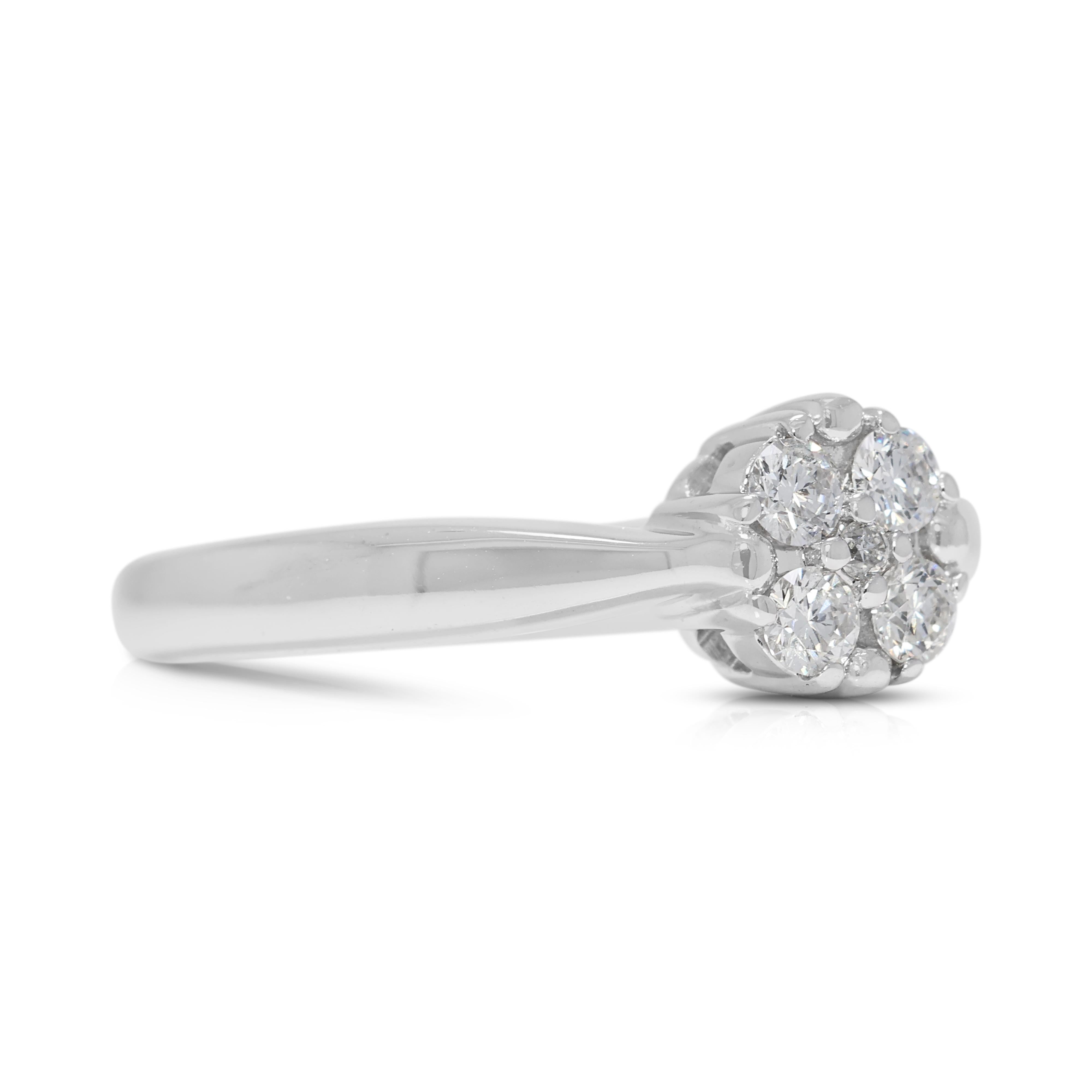 Round Cut Elegant 0.16ct Natural Diamond Ring in 9K White Gold For Sale