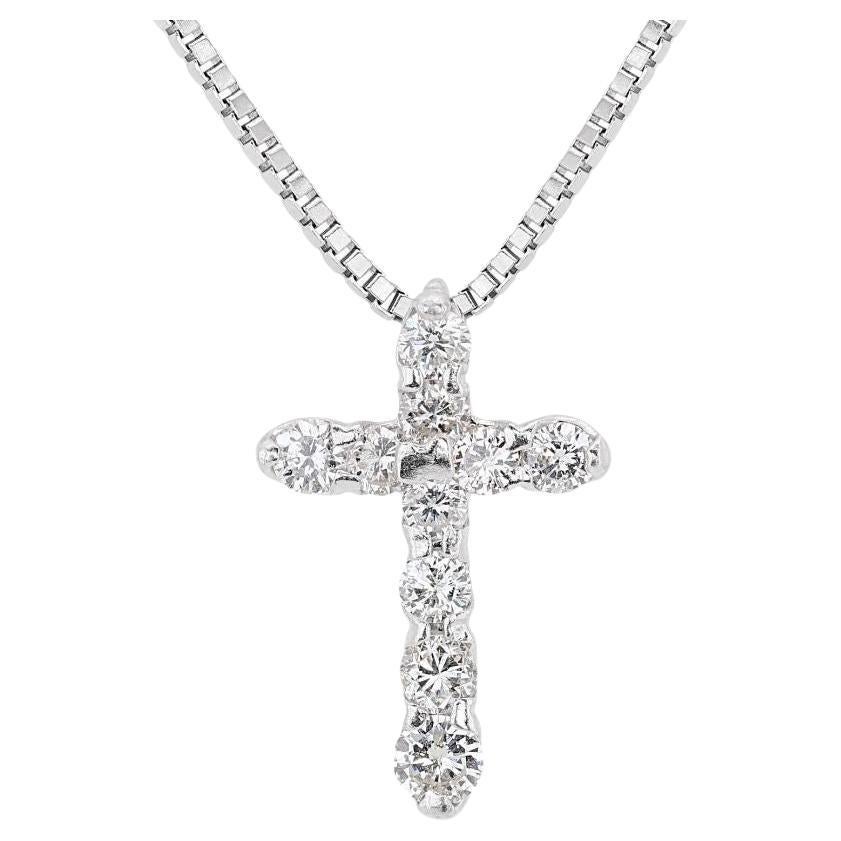Élégant pendentif croix en or blanc 18 carats avec diamant 0,25 carat, chaîne non incluse