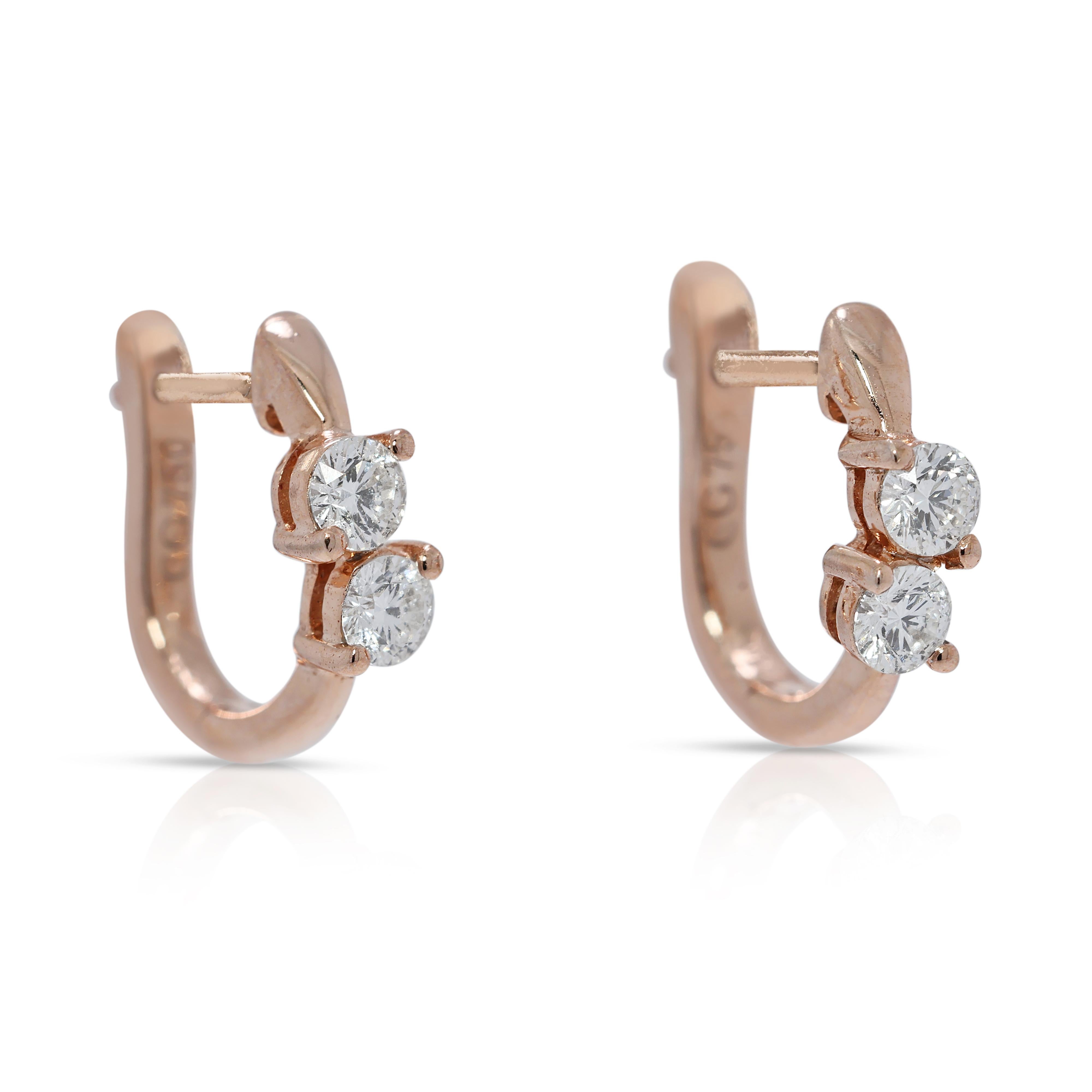 Taille ronde Élégantes boucles d'oreilles en or rose 18 carats avec diamants naturels 0,28 carat en vente