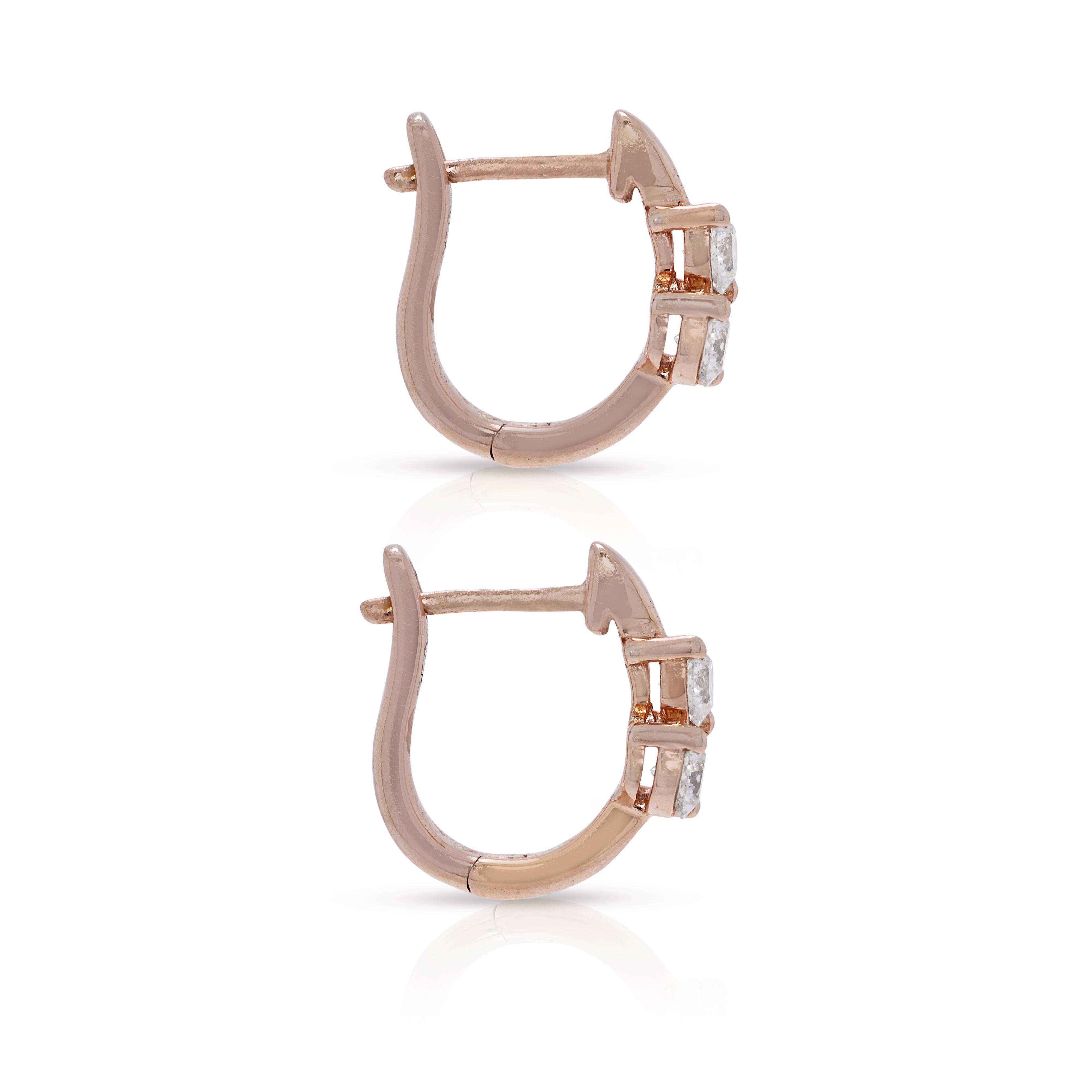 Élégantes boucles d'oreilles en or rose 18 carats avec diamants naturels 0,28 carat Pour femmes en vente