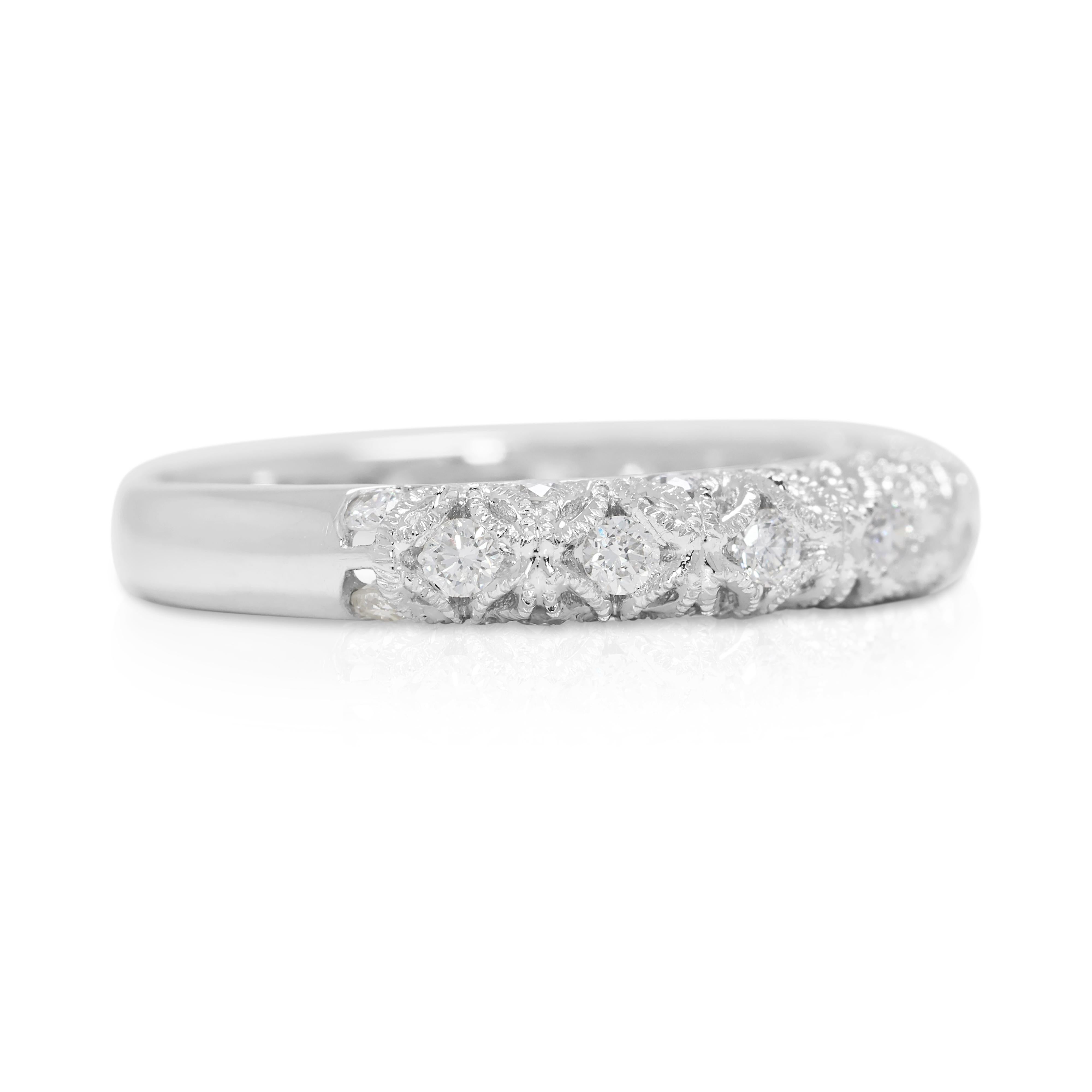 Round Cut Elegant 0.30ct Natural Diamond Half Eternity 18K White Gold Ring For Sale