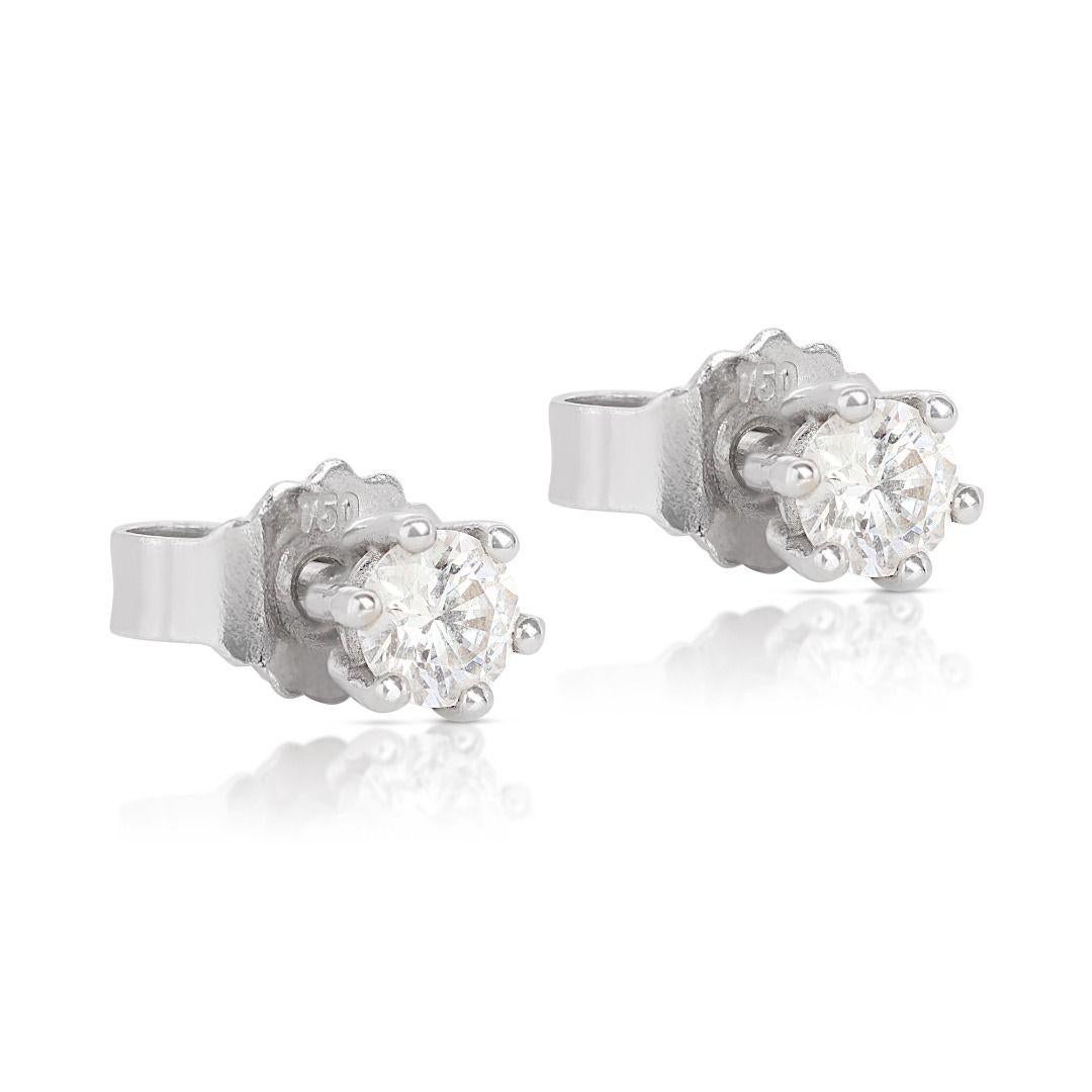 Round Cut Elegant 0.30ct Round Brilliant Natural Diamond Stud Earrings in 18K White Gold For Sale