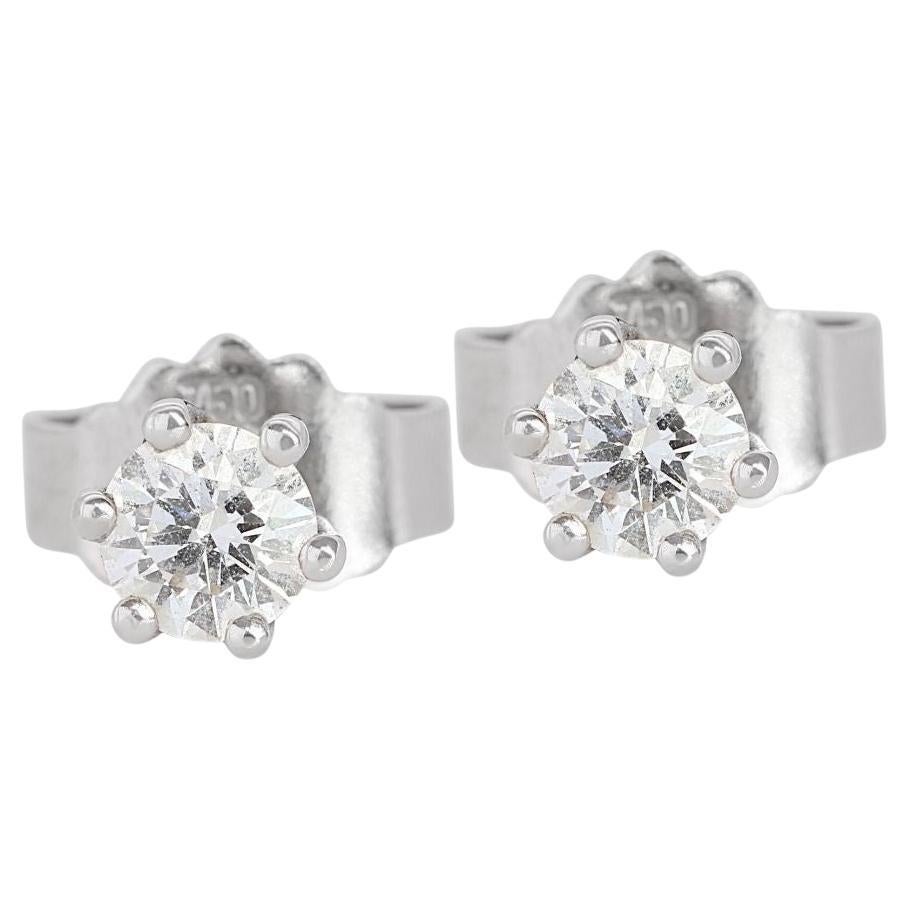 Elegant 0.30ct Round Brilliant Natural Diamond Stud Earrings in 18K White Gold For Sale