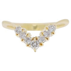 Elegant 0.35ct Natural Diamond Chevron Ring in 14K Yellow Gold