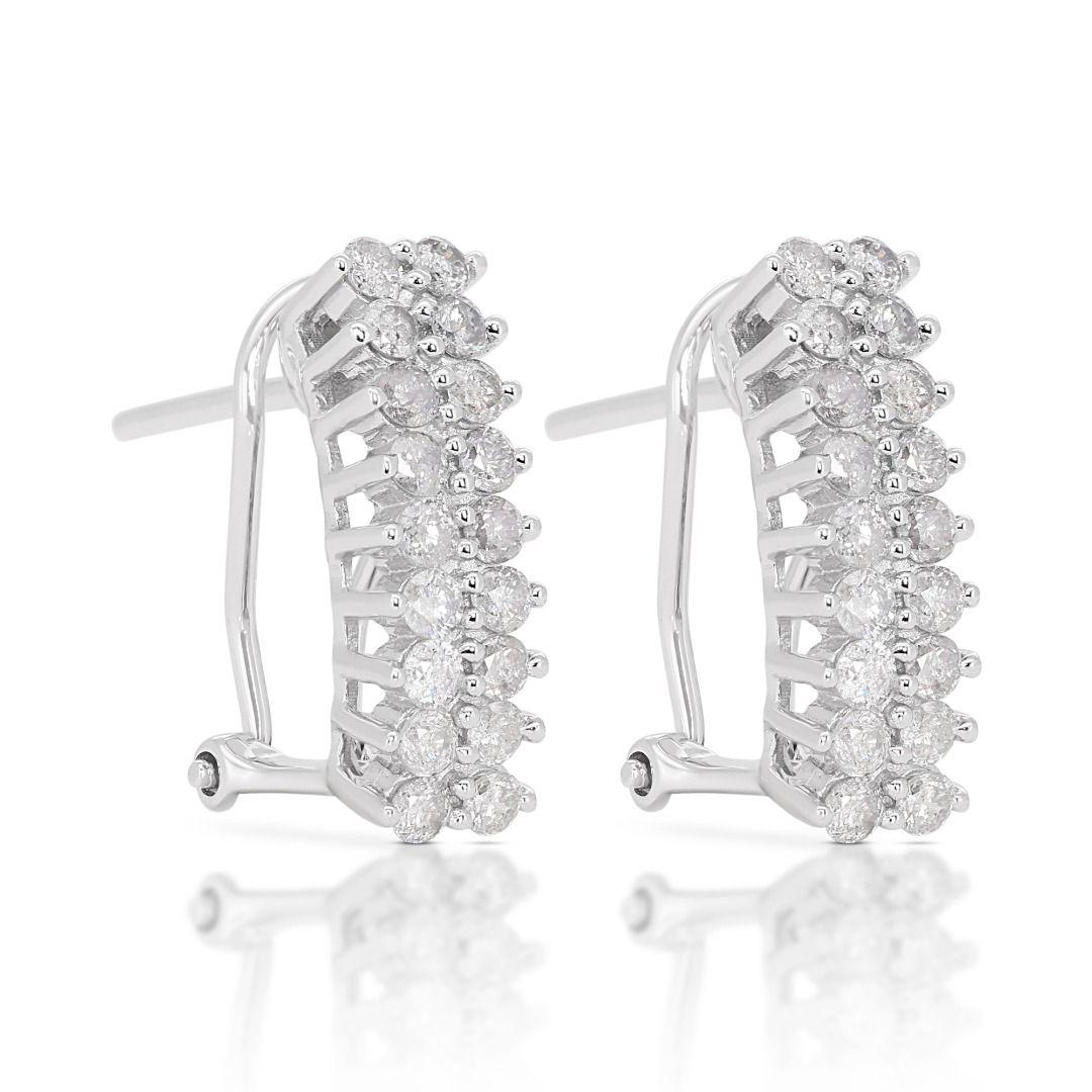 Round Cut Elegant 0.36ct Lever-back Diamond Earrings in 18K White Gold For Sale